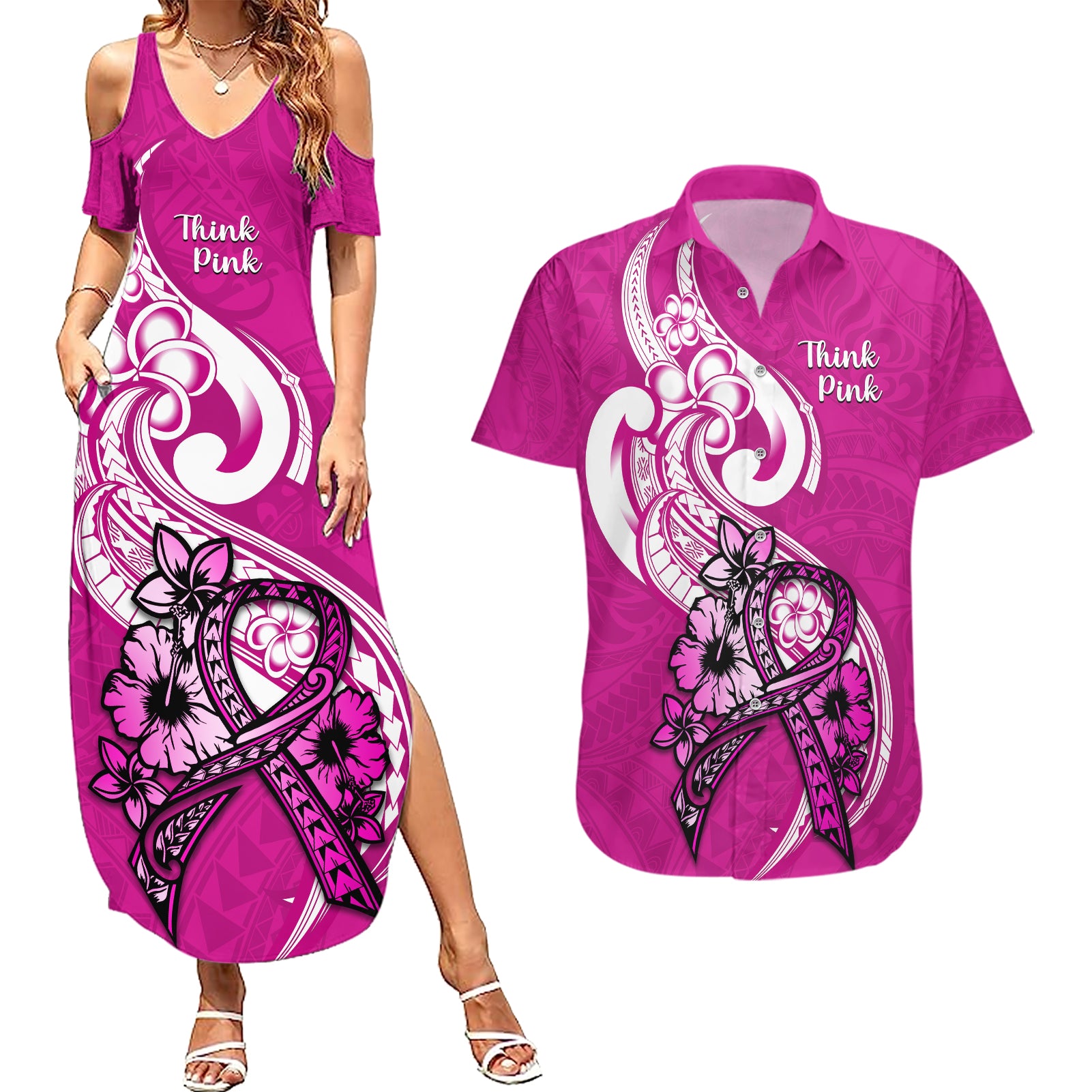 polynesia-breast-cancer-awareness-couples-matching-summer-maxi-dress-and-hawaiian-shirt-think-pink-polynesian-ribbon-white-version