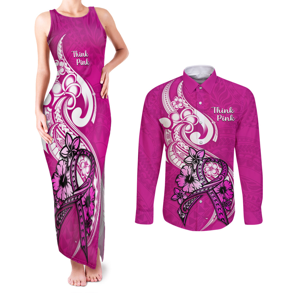 polynesia-breast-cancer-awareness-couples-matching-tank-maxi-dress-and-long-sleeve-button-shirts-think-pink-polynesian-ribbon-white-version