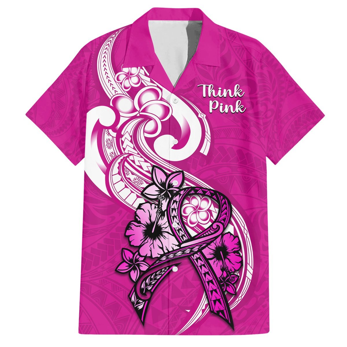 Polynesia Breast Cancer Awareness Hawaiian Shirt Think Pink Polynesian Ribbon White Version LT14 Pink - Polynesian Pride