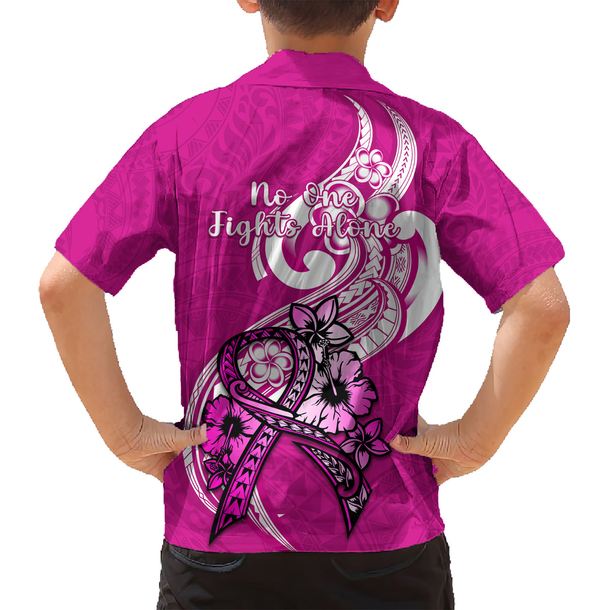 Polynesia Breast Cancer Awareness Kid Hawaiian Shirt Think Pink Polynesian Ribbon White Version LT14 - Polynesian Pride