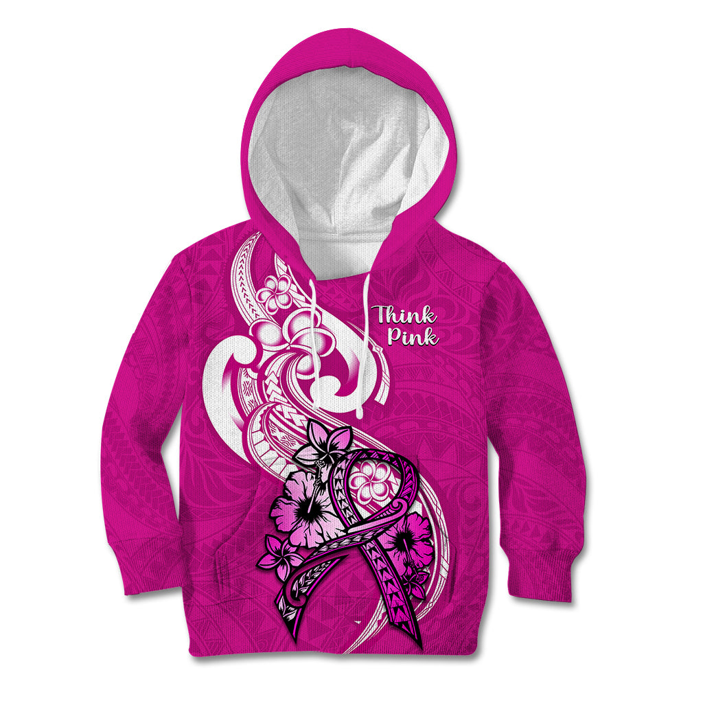 Polynesia Breast Cancer Awareness Kid Hoodie Think Pink Polynesian Ribbon White Version LT14 Hoodie Pink - Polynesian Pride