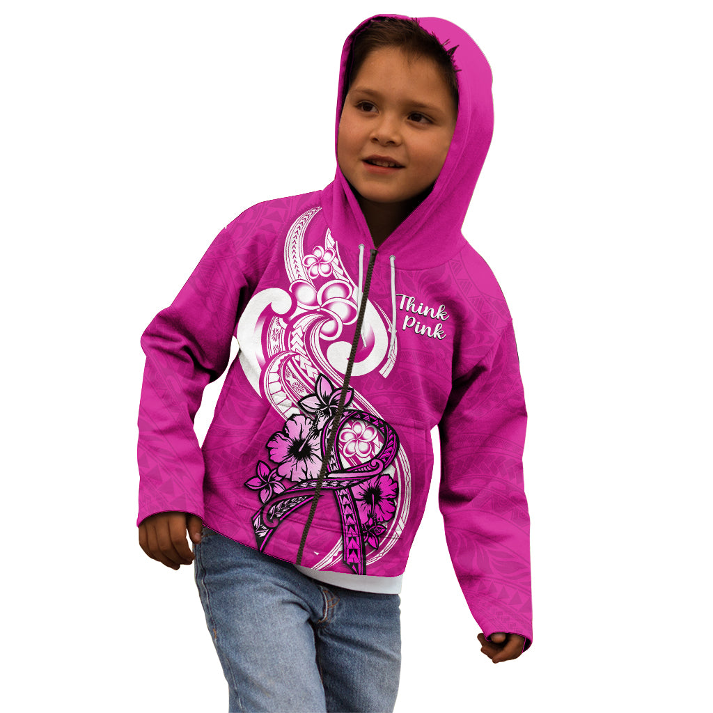 Polynesia Breast Cancer Awareness Kid Hoodie Think Pink Polynesian Ribbon White Version LT14 - Polynesian Pride