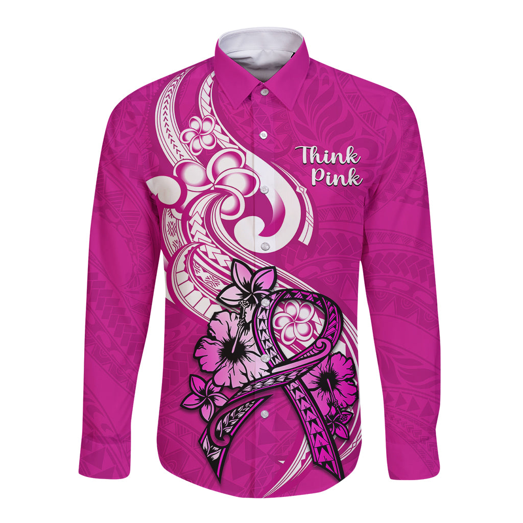 Polynesia Breast Cancer Awareness Long Sleeve Button Shirt Think Pink Polynesian Ribbon White Version LT14 Unisex Pink - Polynesian Pride