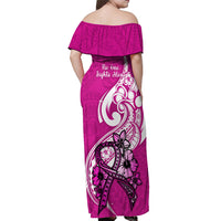 Polynesia Breast Cancer Awareness Off Shoulder Maxi Dress Think Pink Polynesian Ribbon White Version LT14 - Polynesian Pride