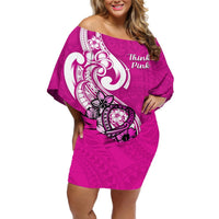 Polynesia Breast Cancer Awareness Off Shoulder Short Dress Think Pink Polynesian Ribbon White Version LT14 Women Pink - Polynesian Pride