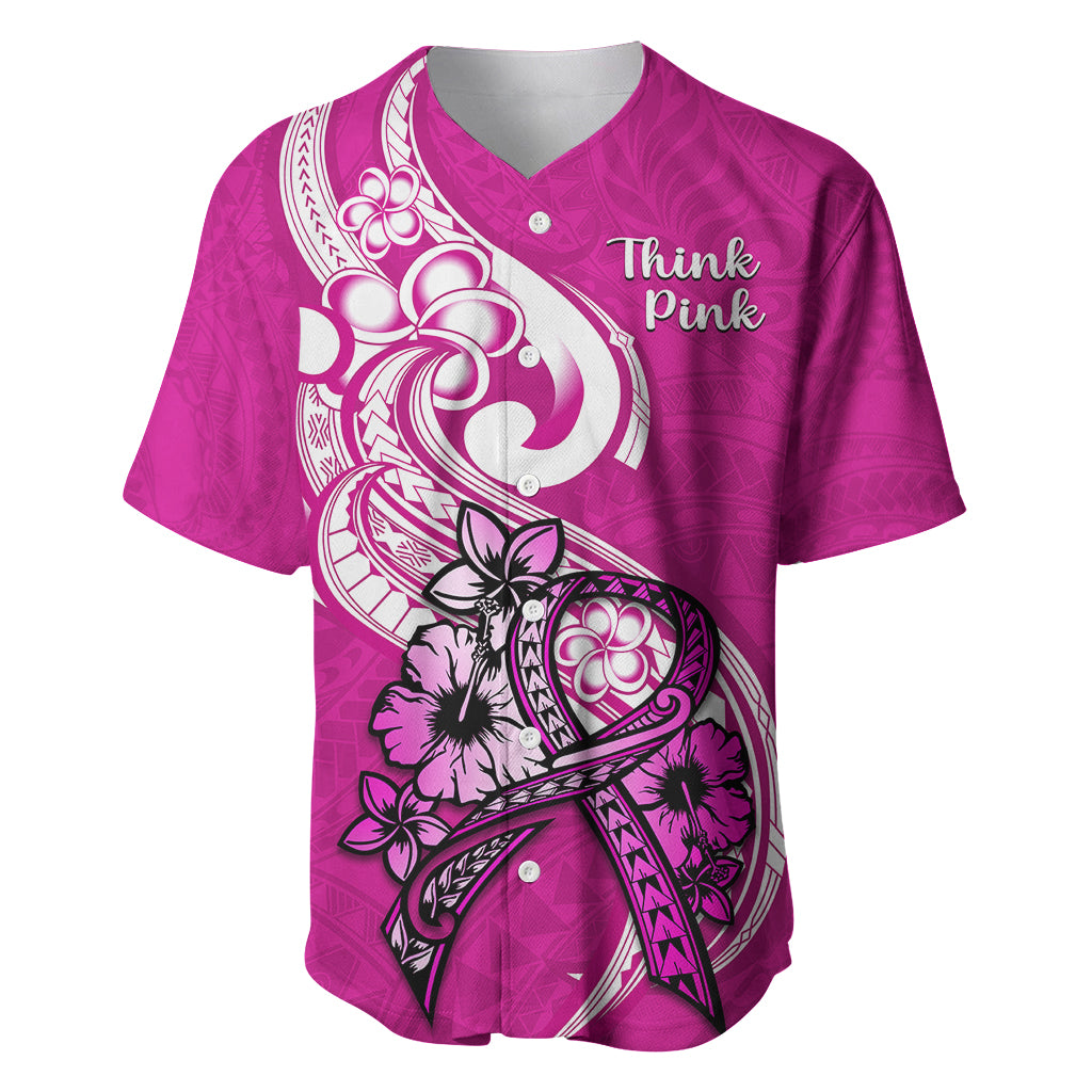 Personalised Polynesia Breast Cancer Awareness Baseball Jersey Think Pink Polynesian Ribbon White Version LT14 Pink - Polynesian Pride