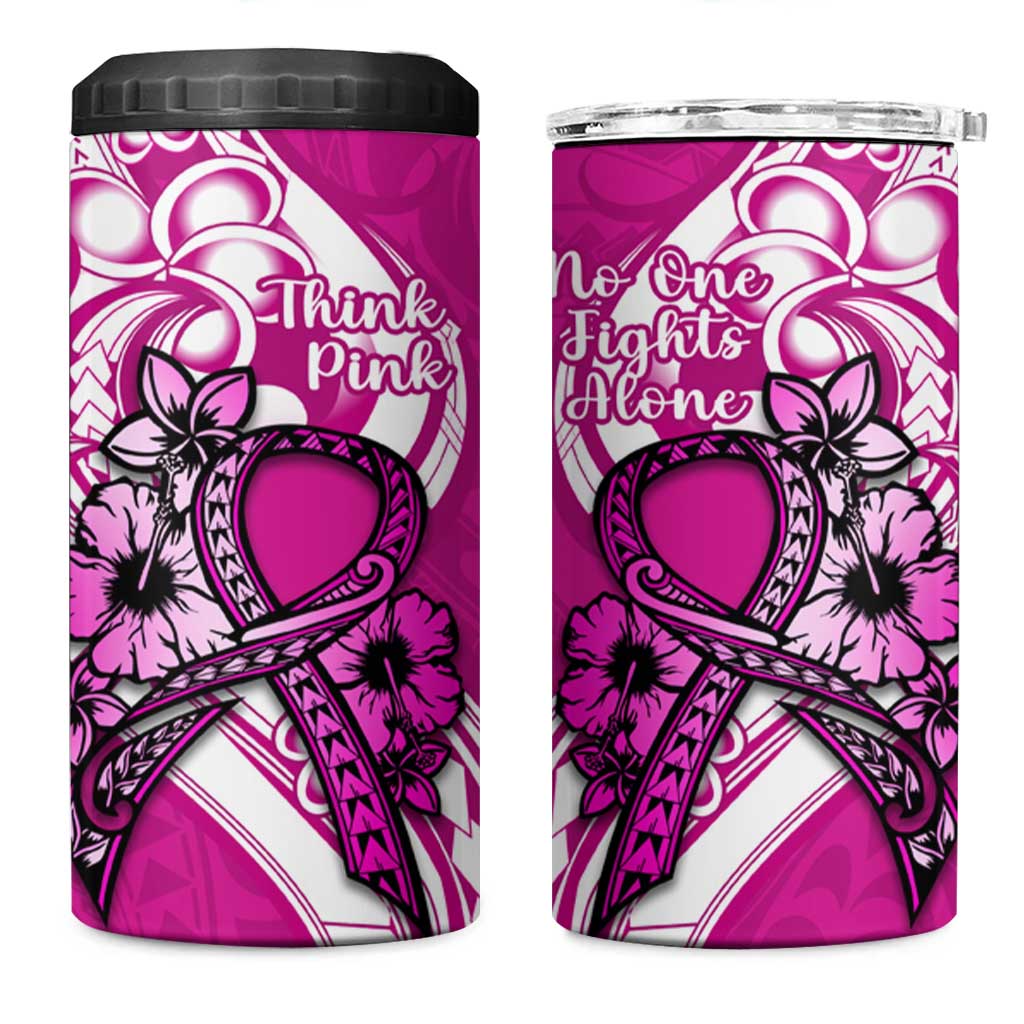 Polynesia Breast Cancer Awareness 4 in 1 Can Cooler Tumbler Think Pink Polynesian Ribbon White Version