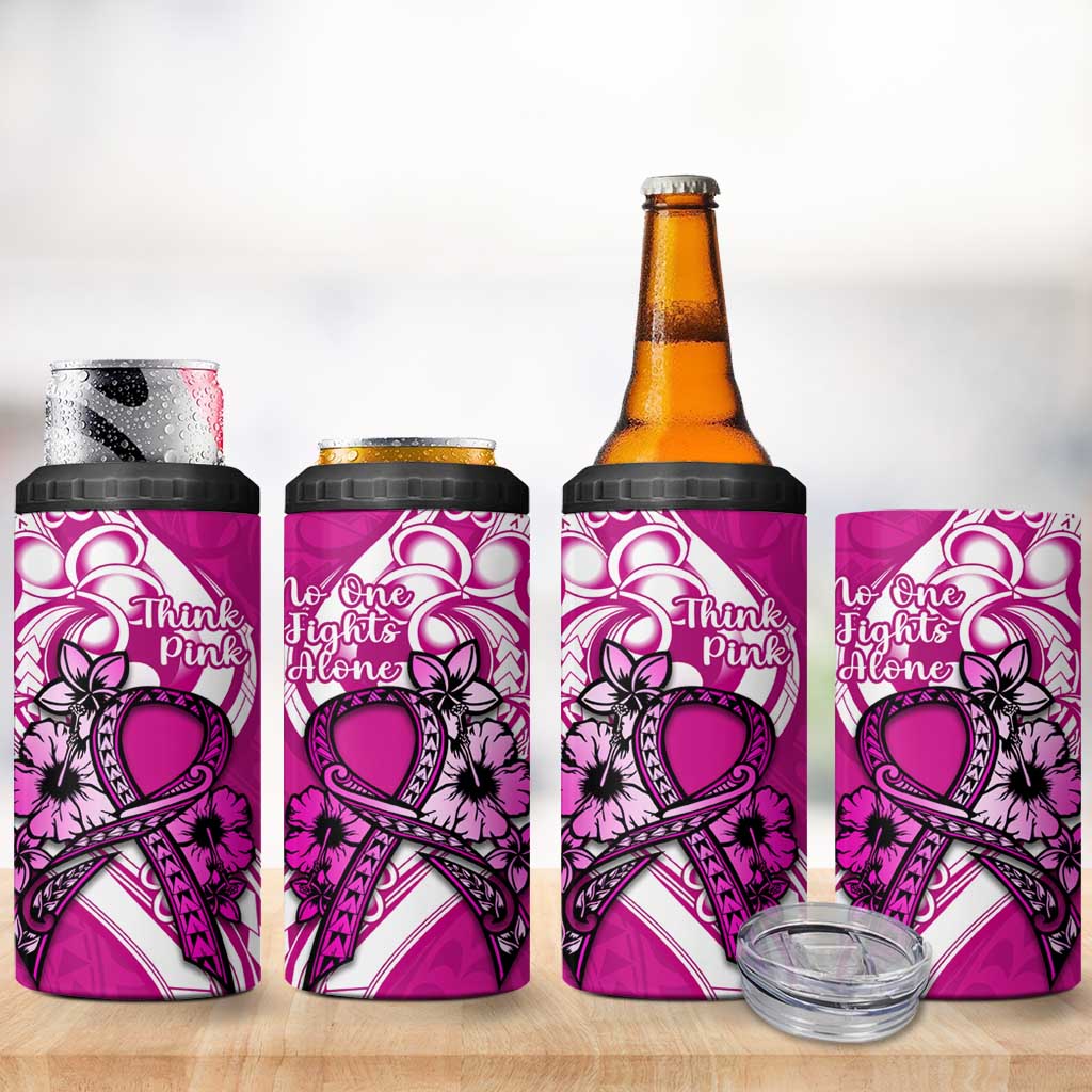 Polynesia Breast Cancer Awareness 4 in 1 Can Cooler Tumbler Think Pink Polynesian Ribbon White Version LT14 - Polynesian Pride