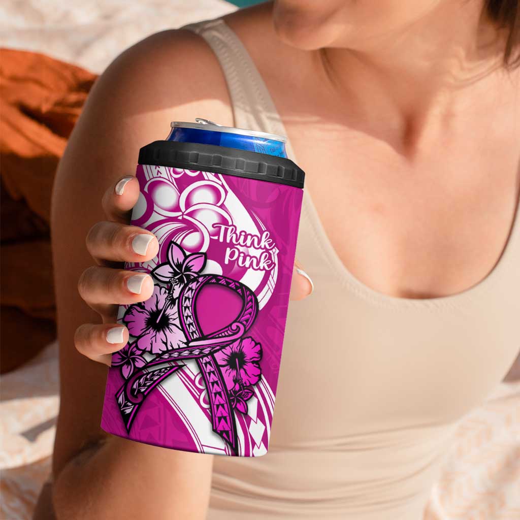 Polynesia Breast Cancer Awareness 4 in 1 Can Cooler Tumbler Think Pink Polynesian Ribbon White Version LT14 - Polynesian Pride