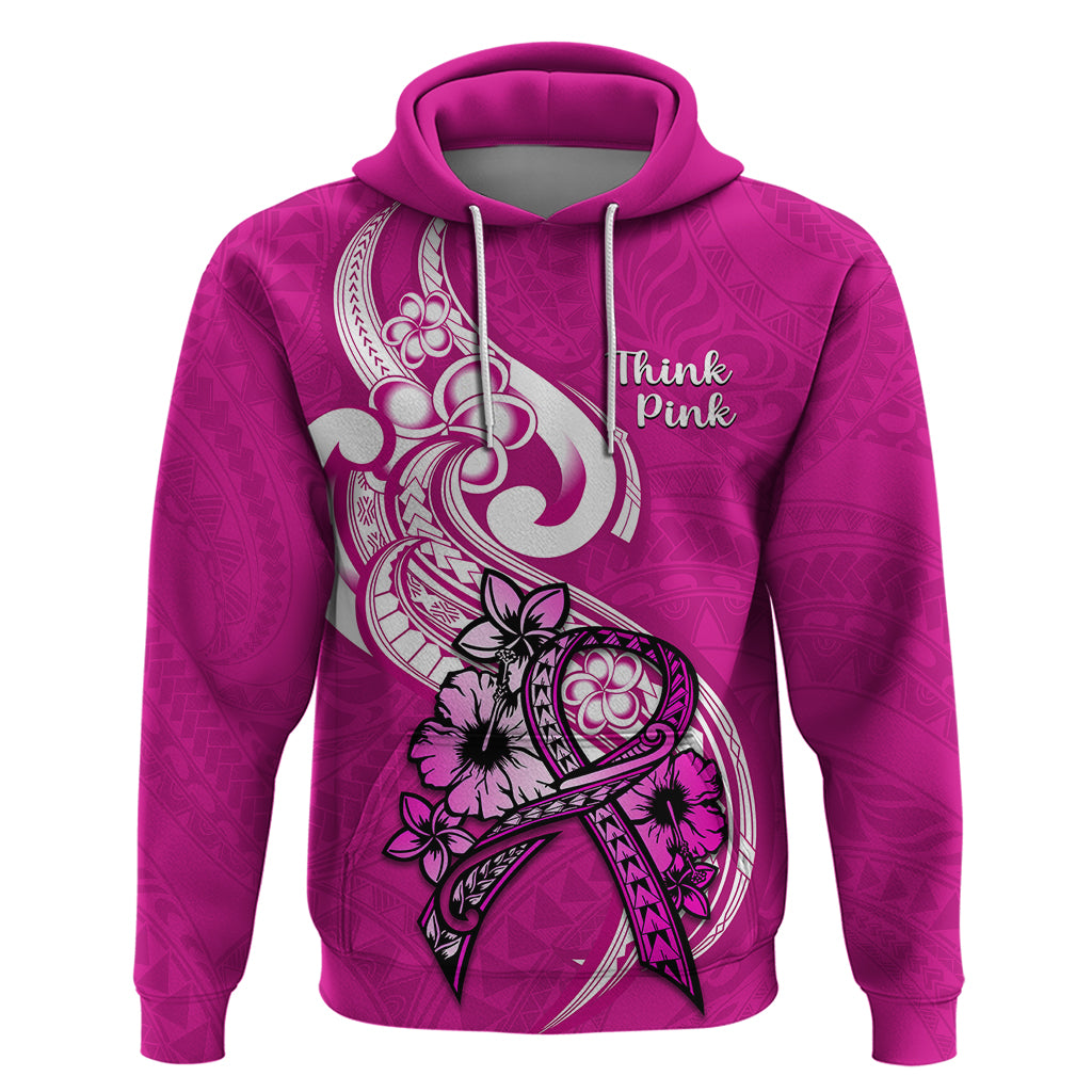 Personalised Polynesia Breast Cancer Awareness Hoodie Think Pink Polynesian Ribbon White Version LT14 Pink - Polynesian Pride