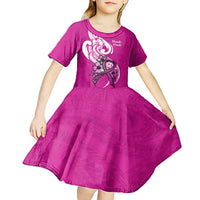 Personalised Polynesia Breast Cancer Awareness Kid Short Sleeve Dress Think Pink Polynesian Ribbon White Version LT14 - Polynesian Pride