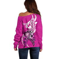 Personalised Polynesia Breast Cancer Awareness Off Shoulder Sweater Think Pink Polynesian Ribbon White Version LT14 - Polynesian Pride