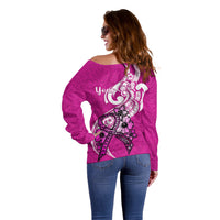 Personalised Polynesia Breast Cancer Awareness Off Shoulder Sweater Think Pink Polynesian Ribbon White Version LT14 - Polynesian Pride