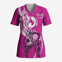Personalised Polynesia Breast Cancer Awareness Scrub Top Think Pink Polynesian Ribbon White Version LT14 Adult Pink - Polynesian Pride