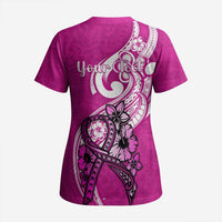 Personalised Polynesia Breast Cancer Awareness Scrub Top Think Pink Polynesian Ribbon White Version LT14 - Polynesian Pride