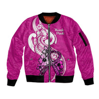 Personalised Polynesia Breast Cancer Awareness Sleeve Zip Bomber Jacket Think Pink Polynesian Ribbon White Version LT14 Unisex Pink - Polynesian Pride