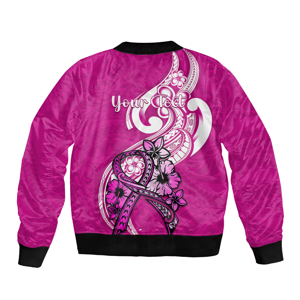 Personalised Polynesia Breast Cancer Awareness Sleeve Zip Bomber Jacket Think Pink Polynesian Ribbon White Version LT14 - Polynesian Pride