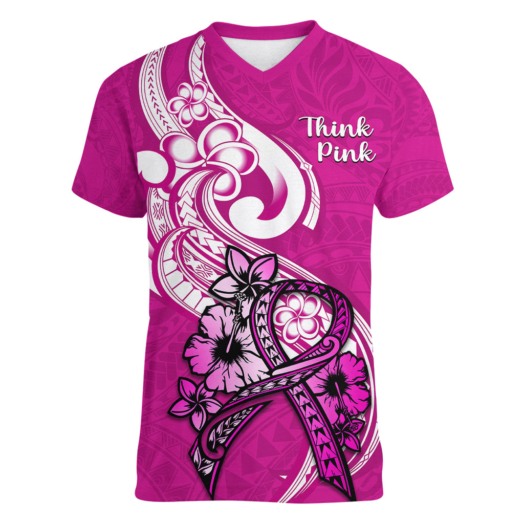 personalised-polynesia-breast-cancer-awareness-women-v-neck-t-shirt-think-pink-polynesian-ribbon-white-version