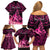 Presonalised Tonga Breast Cancer Awareness Family Matching Off Shoulder Short Dress and Hawaiian Shirt Pink Ribbon Brave Strong Warrior Tongan Ngatu Pattern LT14 - Polynesian Pride