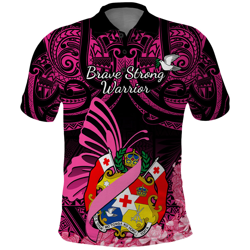 Presonalised Tonga Breast Cancer Awareness Polo Shirt Pink Ribbon Brave Strong Warrior Tongan Ngatu Pattern LT14 Pink - Polynesian Pride