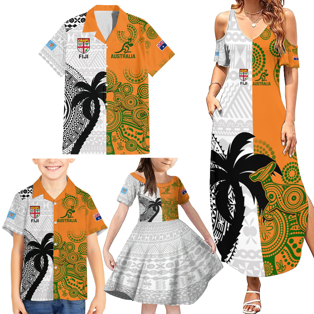 fiji-and-australia-rugby-family-matching-summer-maxi-dress-and-hawaiian-shirt-2023-world-cup-aboriginal-mix-tapa-pattern