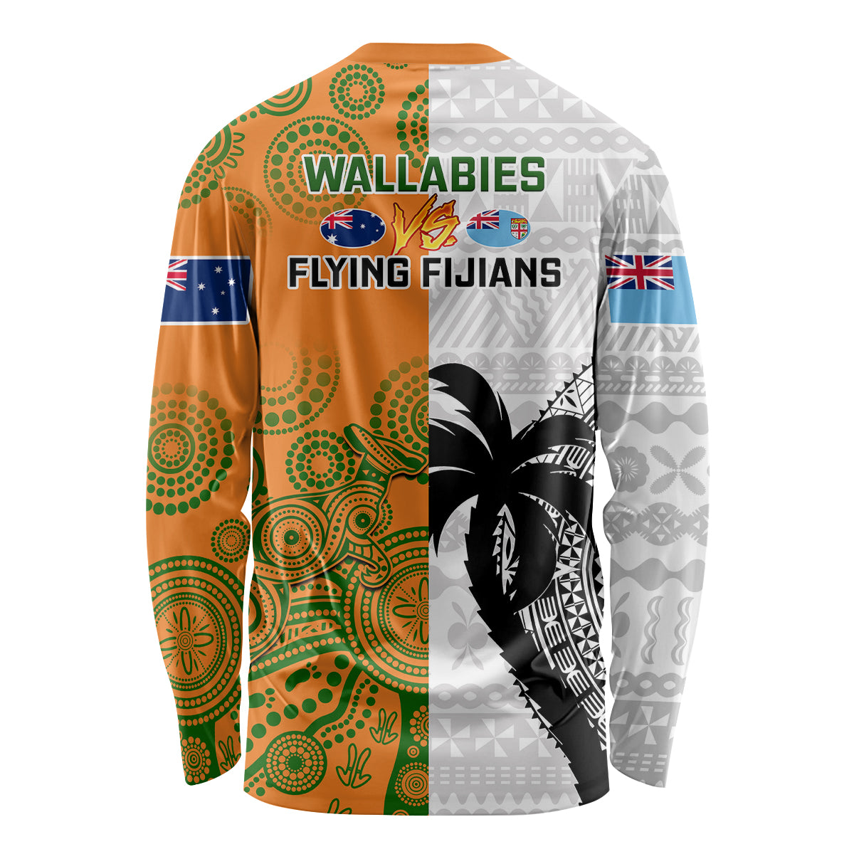 Fiji And Australia Rugby Long Sleeve Shirt 2023 World Cup Aboriginal Mix Tapa Pattern LT14 - Polynesian Pride