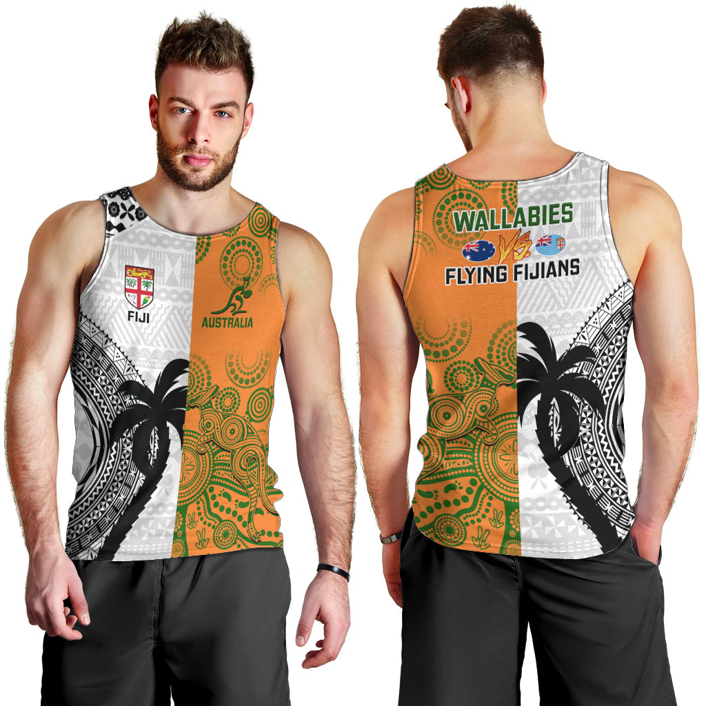Fiji And Australia Rugby Men Tank Top 2023 World Cup Aboriginal Mix Tapa Pattern LT14 - Polynesian Pride