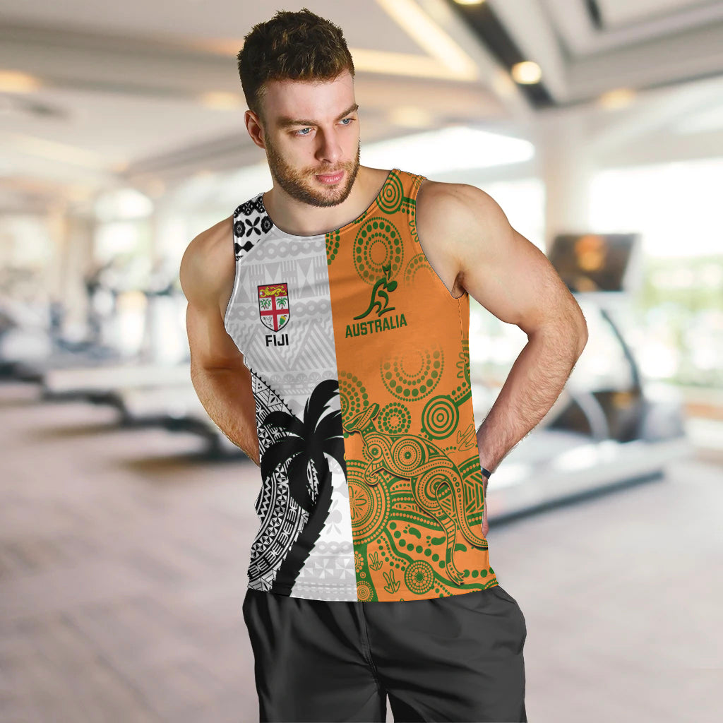 Fiji And Australia Rugby Men Tank Top 2023 World Cup Aboriginal Mix Tapa Pattern LT14 - Polynesian Pride