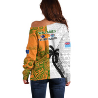 Fiji And Australia Rugby Off Shoulder Sweater 2023 World Cup Aboriginal Mix Tapa Pattern LT14 - Polynesian Pride