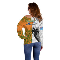 Fiji And Australia Rugby Off Shoulder Sweater 2023 World Cup Aboriginal Mix Tapa Pattern LT14 - Polynesian Pride