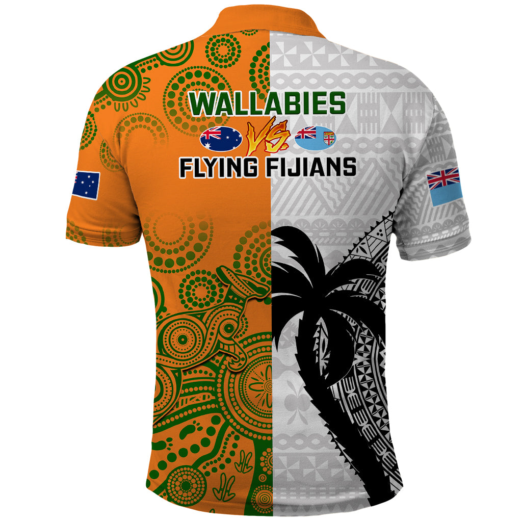 Fiji and Australia Rugby Polo Shirt - 2023 World Cup Aboriginal Mix Tapa Pattern LT14 - Polynesian Pride