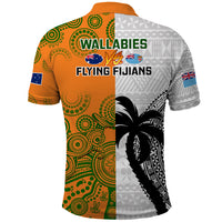 Fiji and Australia Rugby Polo Shirt - 2023 World Cup Aboriginal Mix Tapa Pattern LT14 - Polynesian Pride