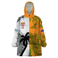 Fiji And Australia Rugby Wearable Blanket Hoodie 2023 World Cup Aboriginal Mix Tapa Pattern LT14 One Size Gold - Polynesian Pride