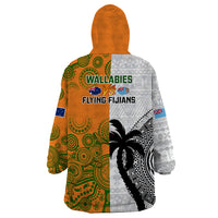 Fiji And Australia Rugby Wearable Blanket Hoodie 2023 World Cup Aboriginal Mix Tapa Pattern LT14 - Polynesian Pride