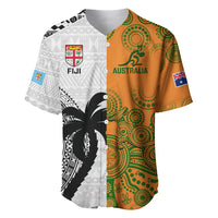 Custom Fiji And Australia Rugby Baseball Jersey 2023 World Cup Aboriginal Mix Tapa Pattern LT14 Gold - Polynesian Pride