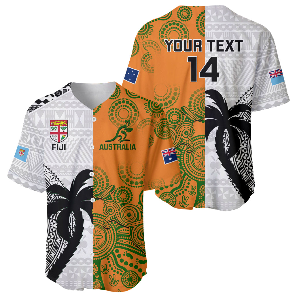 Custom Fiji And Australia Rugby Baseball Jersey 2023 World Cup Aboriginal Mix Tapa Pattern LT14 - Polynesian Pride