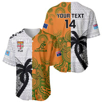 Custom Fiji And Australia Rugby Baseball Jersey 2023 World Cup Aboriginal Mix Tapa Pattern LT14 - Polynesian Pride