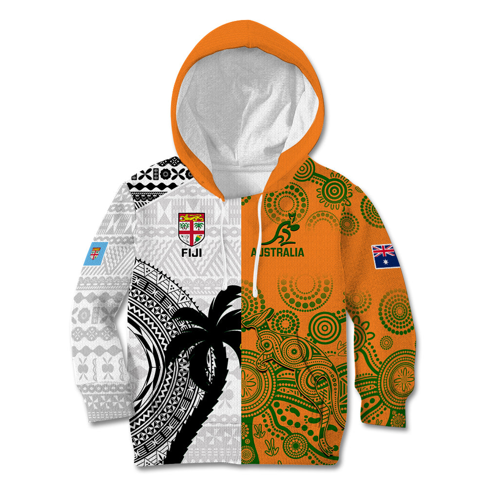 Custom Fiji And Australia Rugby Kid Hoodie 2023 World Cup Aboriginal Mix Tapa Pattern LT14 Gold - Polynesian Pride