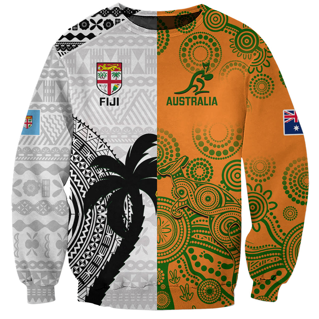 Custom Fiji And Australia Rugby Sweatshirt 2023 World Cup Aboriginal Mix Tapa Pattern LT14 Unisex Gold - Polynesian Pride