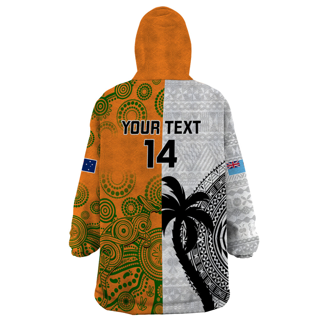 Custom Fiji And Australia Rugby Wearable Blanket Hoodie 2023 World Cup Aboriginal Mix Tapa Pattern LT14 - Polynesian Pride