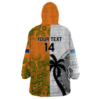 Custom Fiji And Australia Rugby Wearable Blanket Hoodie 2023 World Cup Aboriginal Mix Tapa Pattern LT14 - Polynesian Pride