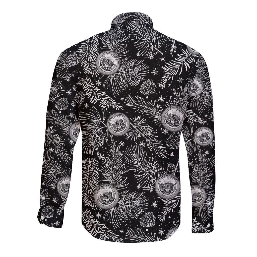 Hawaii Christmas Long Sleeve Button Shirt Tropical Style With Coat Of Arms LT14 - Polynesian Pride