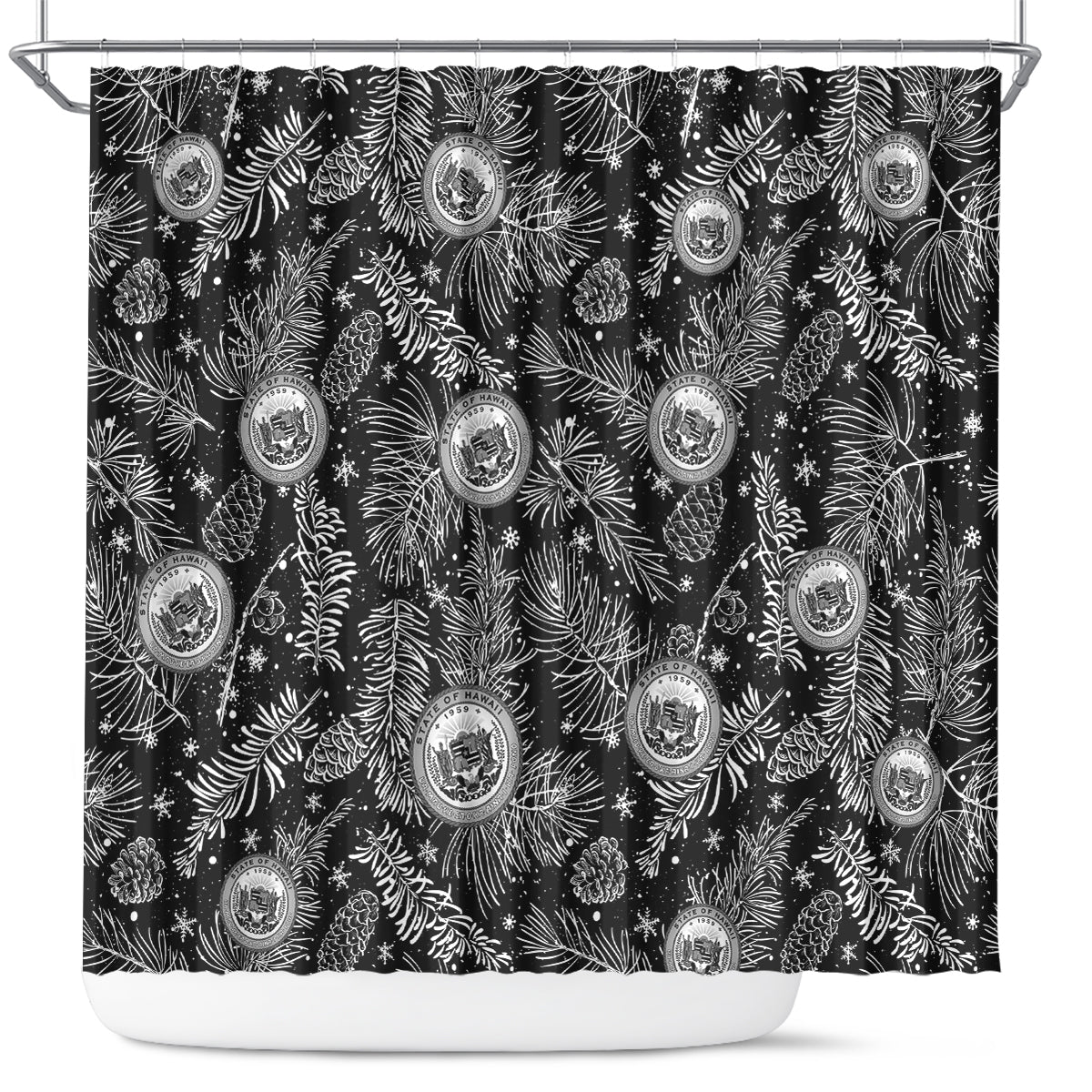 Hawaii Christmas Shower Curtain Tropical Style With Coat Of Arms LT14 Black - Polynesian Pride