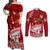 Personalised Tonga King Tupou I Day Couples Matching Off Shoulder Maxi Dress and Long Sleeve Button Shirt Tongan Ngatu Pattern With Crown LT14 Red - Polynesian Pride