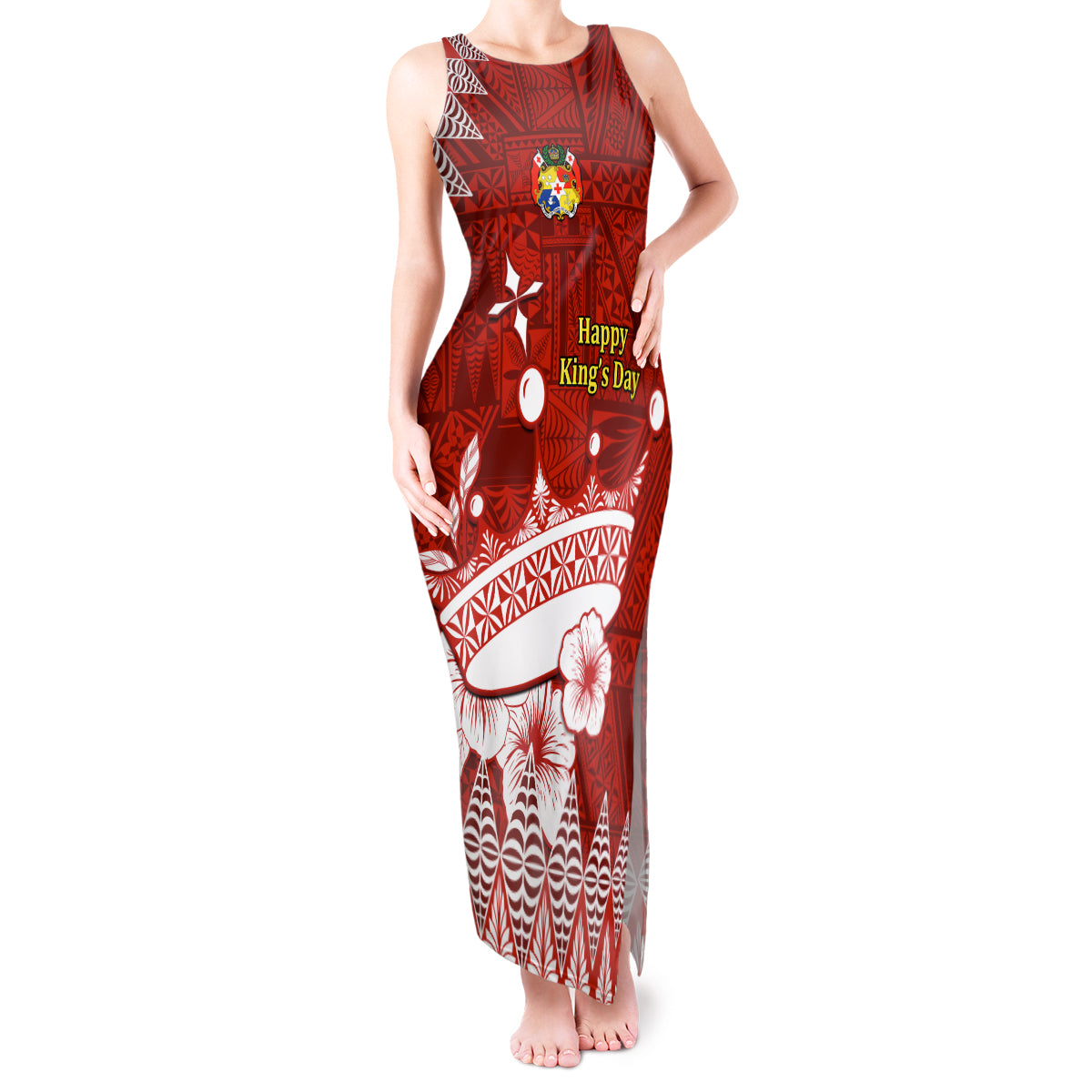 Personalised Tonga King Tupou I Day Tank Maxi Dress Tongan Ngatu Pattern With Crown LT14 Women Red - Polynesian Pride