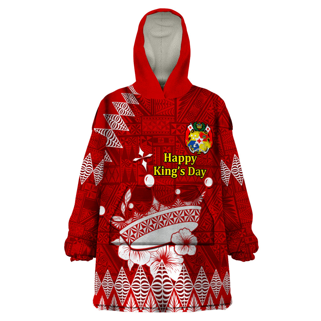 Personalised Tonga King Tupou I Day Wearable Blanket Hoodie Tongan Ngatu Pattern With Crown LT14 One Size Red - Polynesian Pride