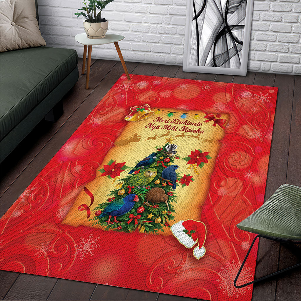 New Zealand Christmas Area Rug Meri Kirihimete NZ Xmas Tree Animals LT14 Red - Polynesian Pride