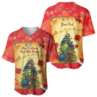 Personalised New Zealand Christmas Baseball Jersey Meri Kirihimete NZ Xmas Tree Animals LT14 - Polynesian Pride