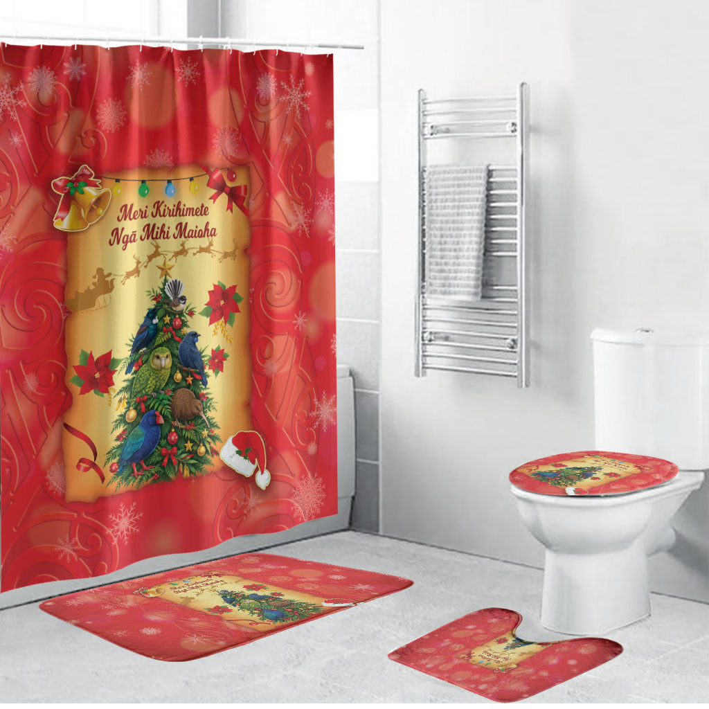 New Zealand Christmas Bathroom Set Meri Kirihimete NZ Xmas Tree Animals LT14 Bathroom Set (4 pcs) Red - Polynesian Pride