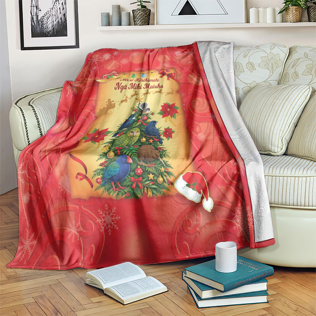 New Zealand Christmas Blanket Meri Kirihimete NZ Xmas Tree Animals LT14 Red - Polynesian Pride